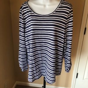 Chicos Navy and Blue Striped LS Tunic Size 3